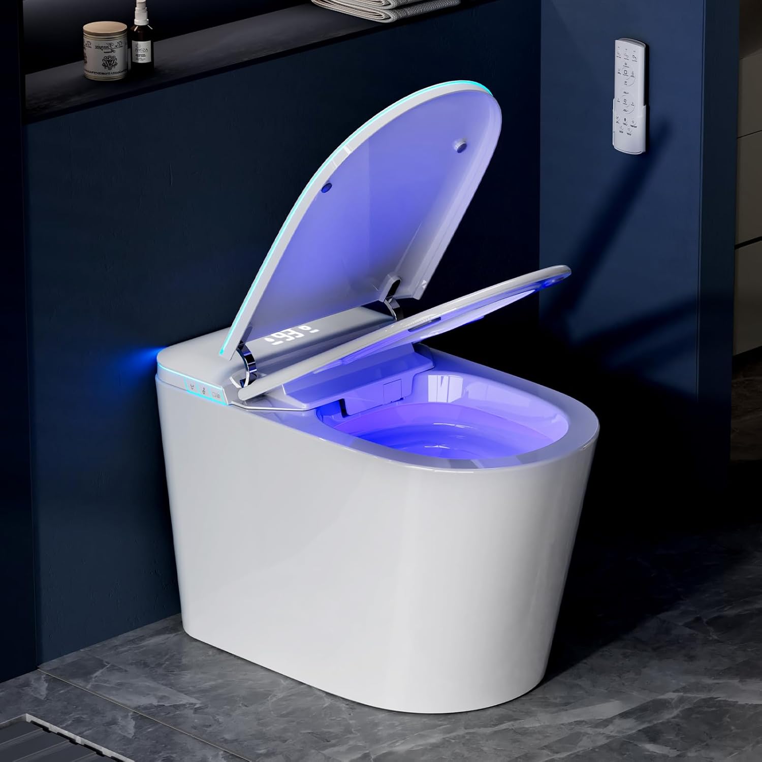 Smart Toilet with Bidet Built in, Bidet Toilet with Heated Seat and Night Light, Modern Tankless Toilet with UV for Bathroom, One Piece Toilets with Soft Close, Dryer, Foot…