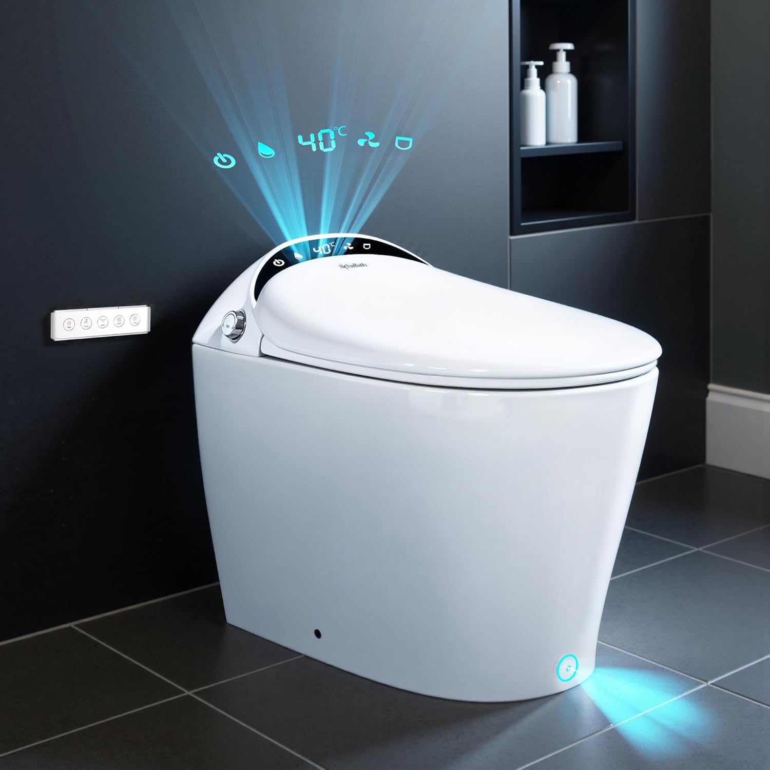 Smart Toilet with Bidet built in, Bidet Toilet with Water Filtration, Pump assisted, Auto Open/Close/Flush, Blackout Flush, Nano Self-Cleaning Glaze, Auto Deodorizer, ADA…