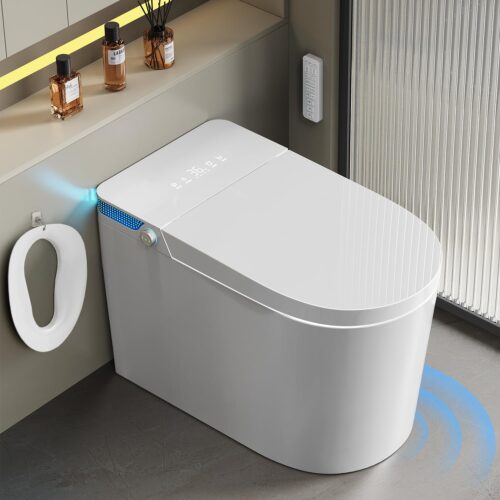 Smart Toilet with Bidet Built-In-Tank: Water Temp Adjustable Bidet Toilet with Child Seat, Heated Seat Modern Toilet, One Piece Toilets with Dryer Remote Foot Sensor Foam, Auto...