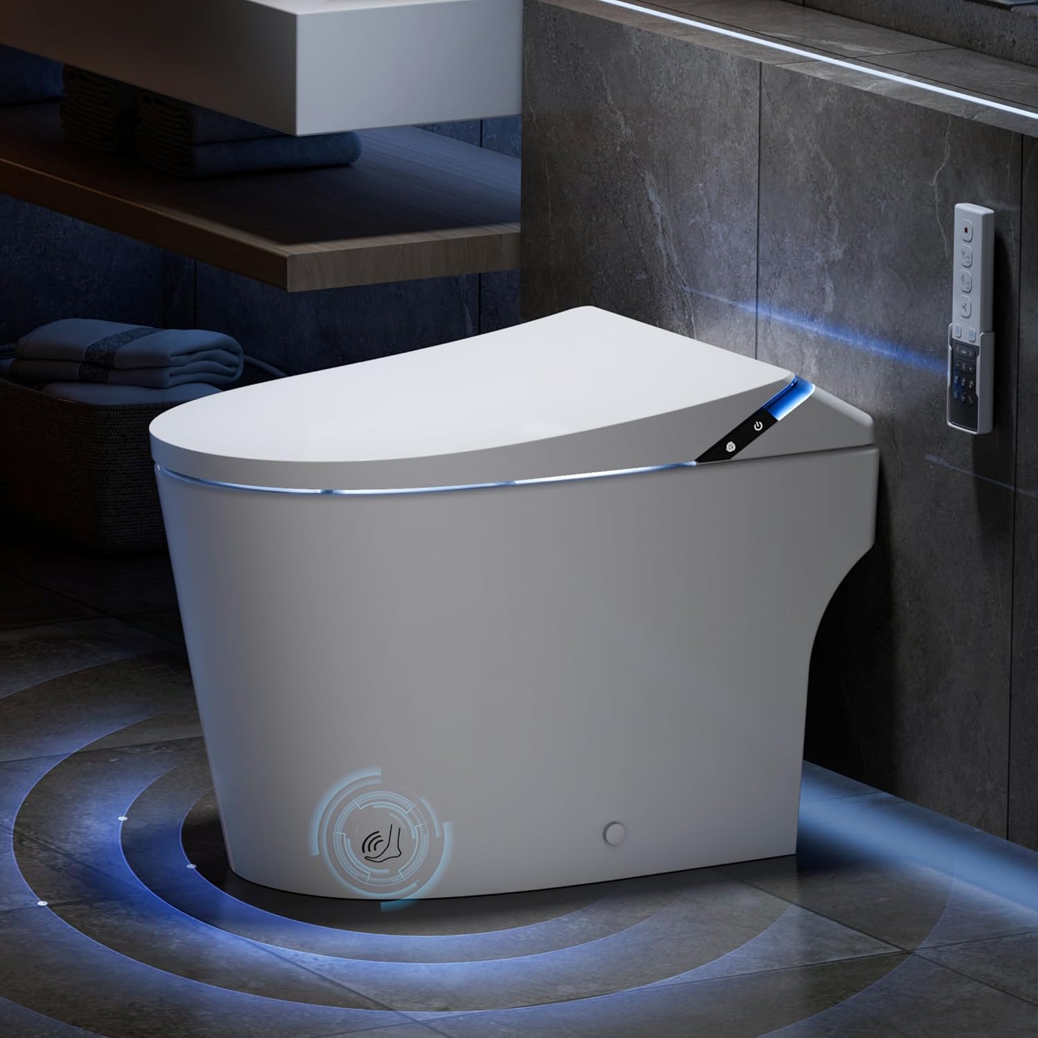 Smart Toilet with Bidet Built in, Toilets with Tank, Auto Open Close, Auto Flush, Foot Sensor, Heated Seat, Warm Water, Foam Dispenser, Elongated Bidets for Modern Bathroom,…