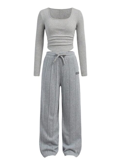 SOLY HUX Girl's 2 Piece Outfits Long Sleeve Fall Matching Sets T Shirt Tops and Wide Leg Sweatpants Streetwear