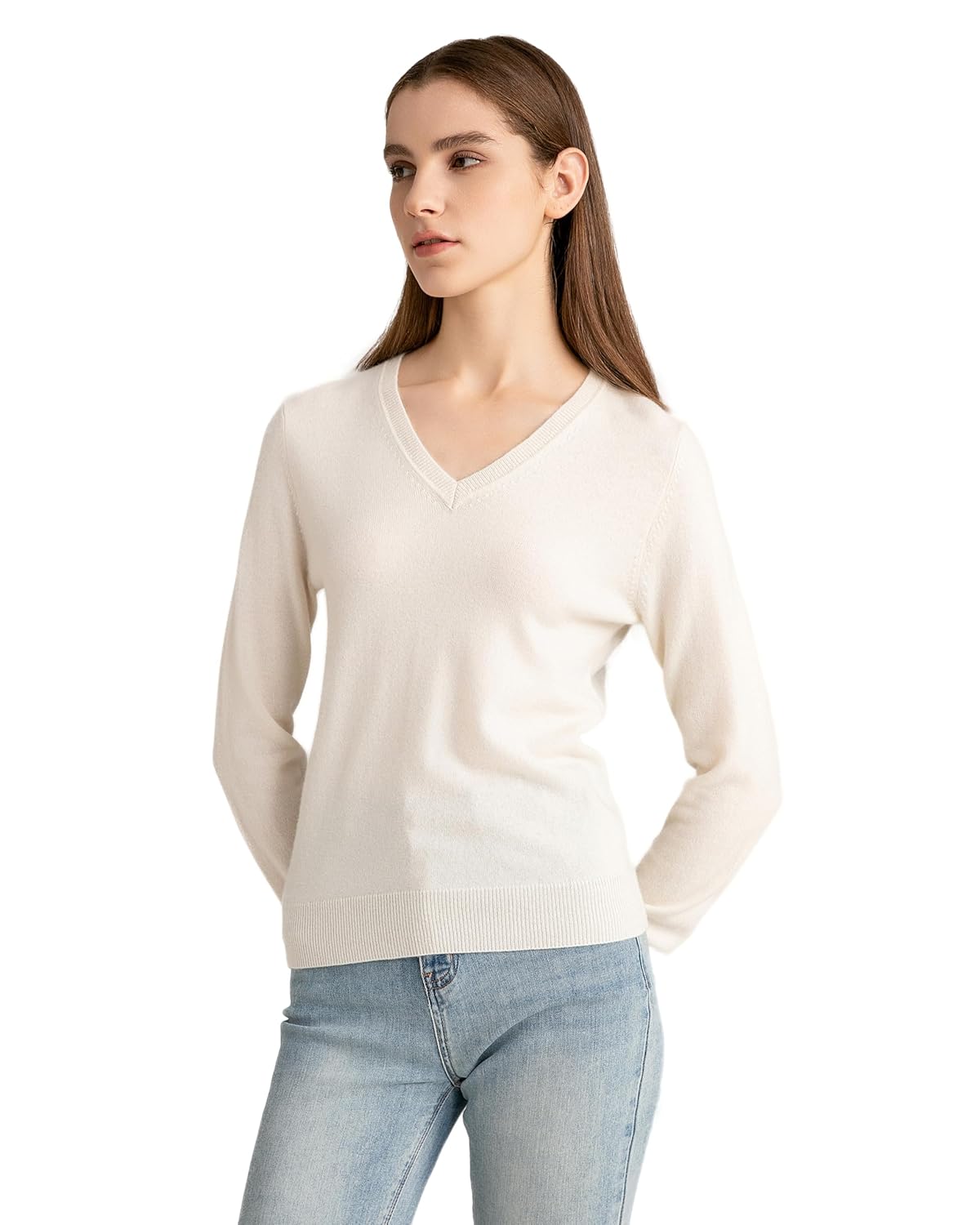 State Cashmere Women’s Essential V-Neck Sweater 100% Pure Cashmere Classic Long Sleeve Pullover