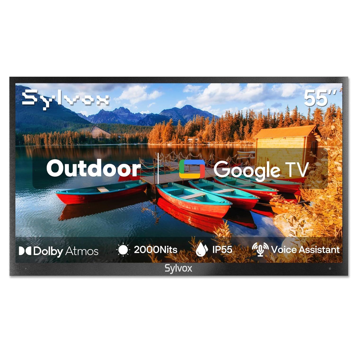 SYLVOX New 55” Outdoor Smart TV, Superior Waterproof Performance, Upgraded Matte Finish for Enhanced Anti-Glare Effect, Full Metal, with Dolby Atoms, 2000nits, Full Sun Pool Pro…