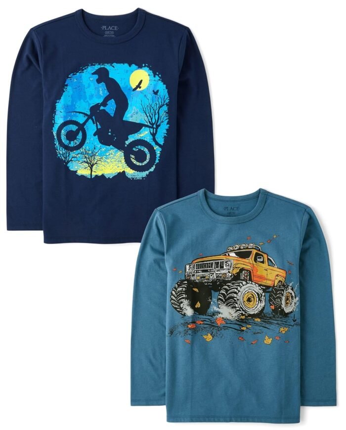 The Children's Place Boys Gamer,Cars,Sports Long Sleeve Graphic T-Shirts,2 Pack