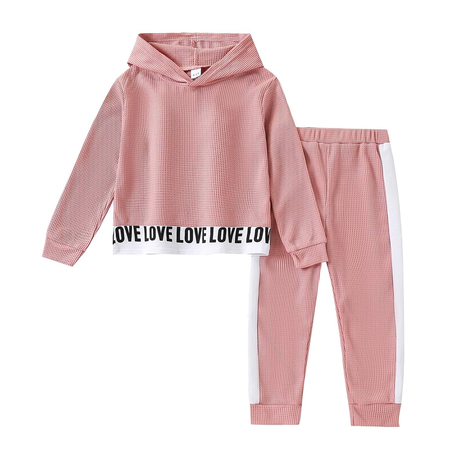 Toddler Kid Girls Clothes Ribbed Color Block Long Sleeve Hoodie Sweatsuit Set Fall Outfits