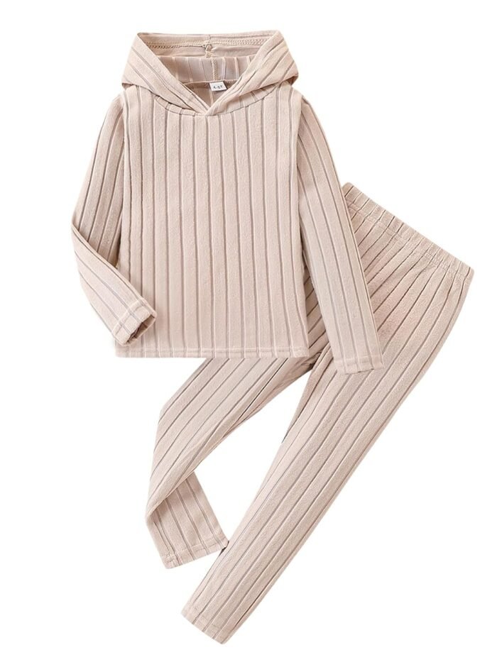 Toddler Kid Girls Clothes Ribbed Color Block Long Sleeve Hoodie Sweatsuit Set Fall Outfits
