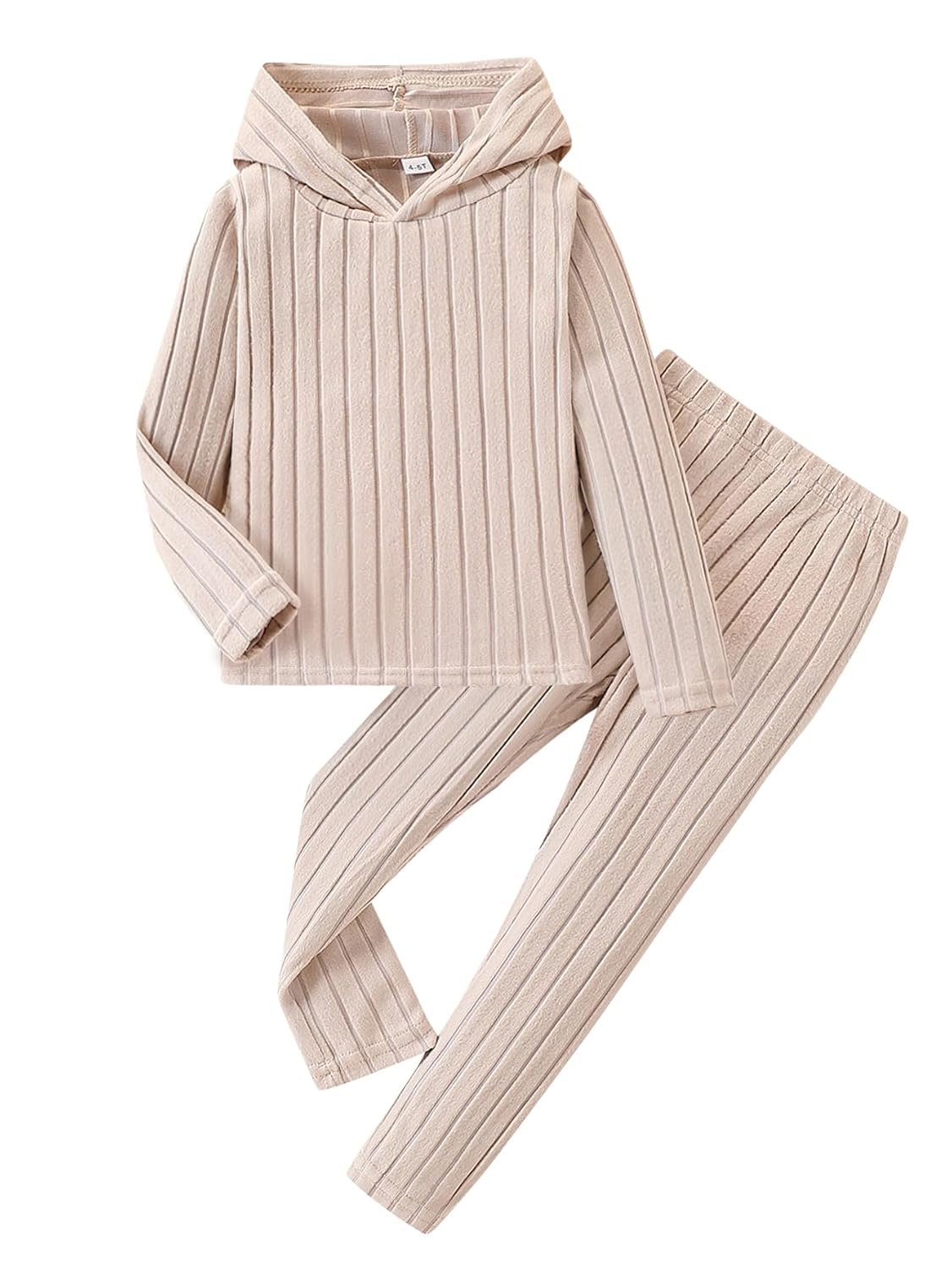 Toddler Kid Girls Clothes Ribbed Color Block Long Sleeve Hoodie Sweatsuit Set Fall Outfits