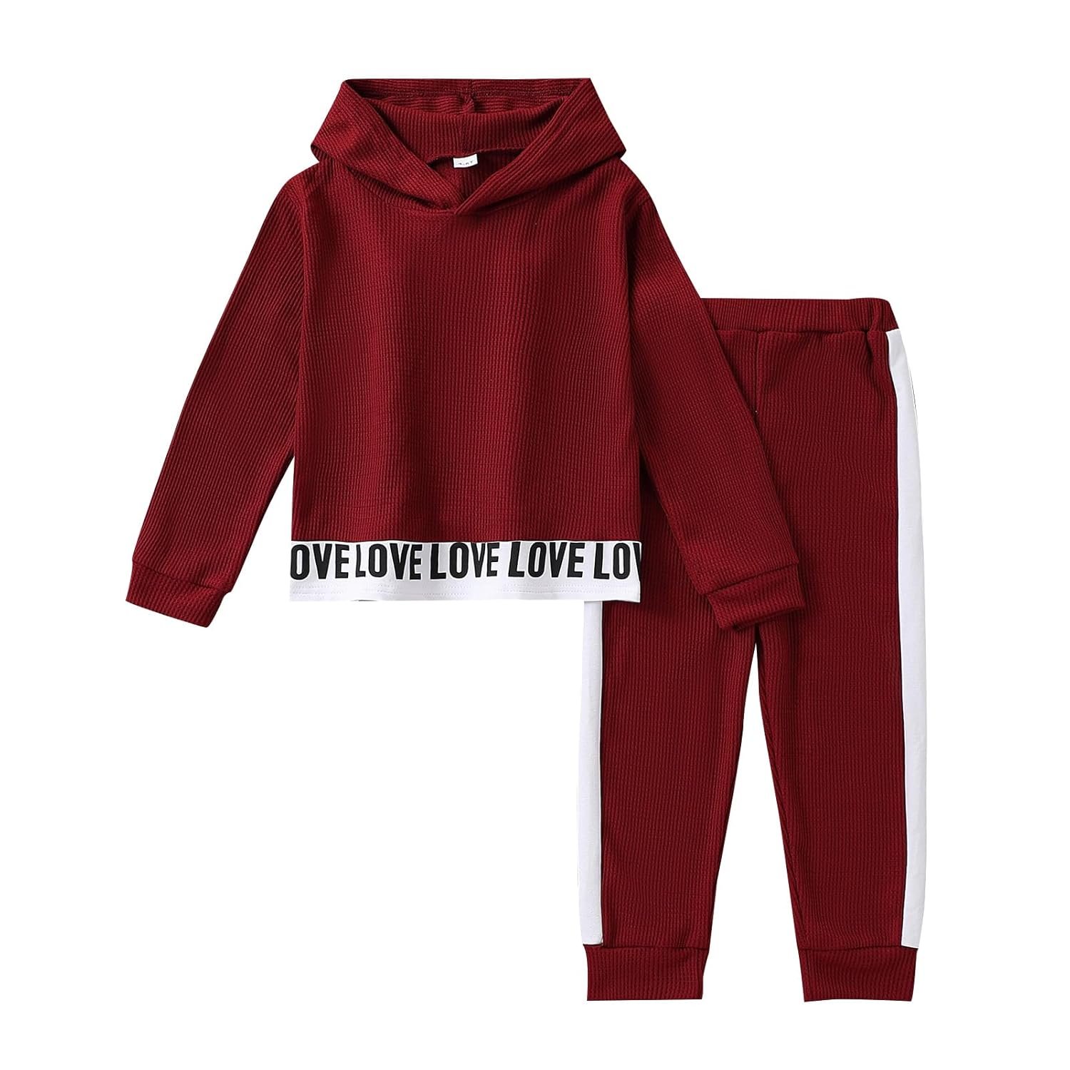 Toddler Kid Girls Clothes Ribbed Color Block Long Sleeve Hoodie Sweatsuit Set Fall Outfits
