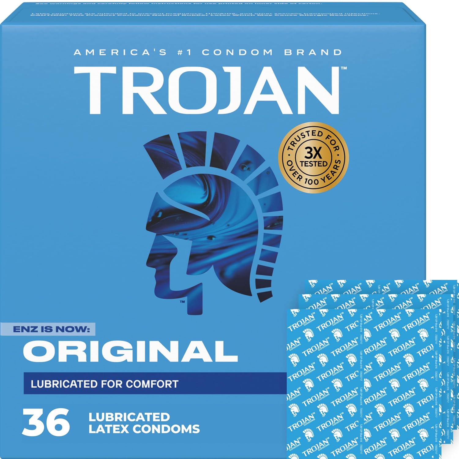 TROJAN ENZ Lubricated Condoms, Latex Condoms For Contraception and STI Protection, America’s Number One Condom, 36 Count Value Pack