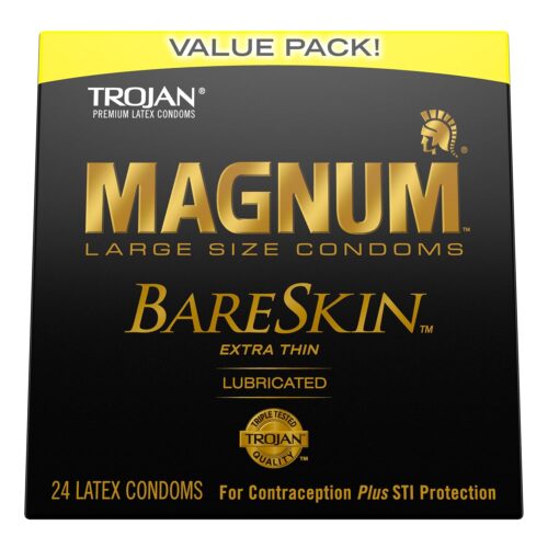 TROJAN Magnum BareSkin Premium Large Condoms, Comfortable, Smooth Lubricated Condoms for Men, 24 Count Value Pack