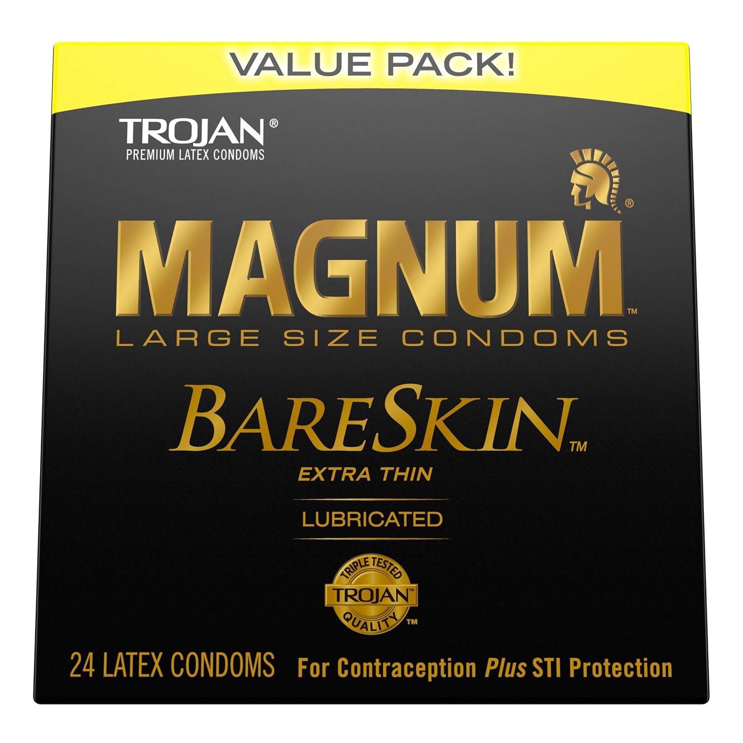 TROJAN Magnum BareSkin Premium Large Condoms, Comfortable, Smooth Lubricated Condoms for Men, 24 Count Value Pack