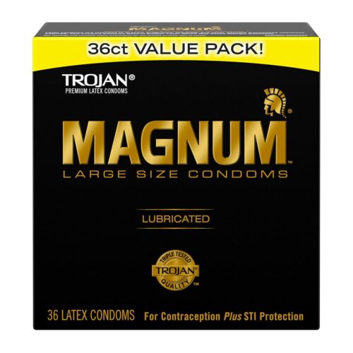 TROJAN Magnum Lubricated Large Condoms, Comfortable and Smooth Lubricated, America’s Number One Condom, 36 Count Pack