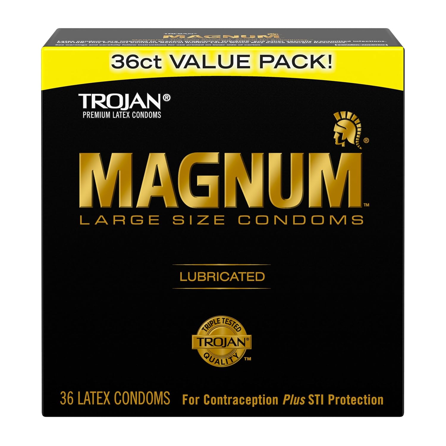 TROJAN Magnum Lubricated Large Condoms, Comfortable and Smooth Lubricated, America’s Number One Condom, 36 Count Pack