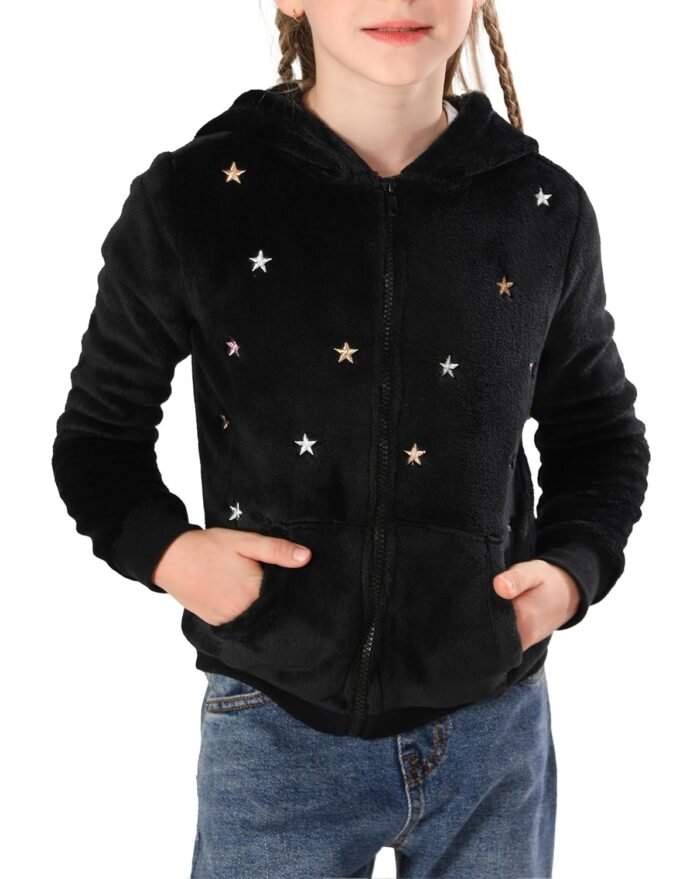 V.&GRIN Girl Zip up Hoodie Sweatshirt Soft Fuzzy Fleece Jacket with Pocket for Girls 5-16 Years