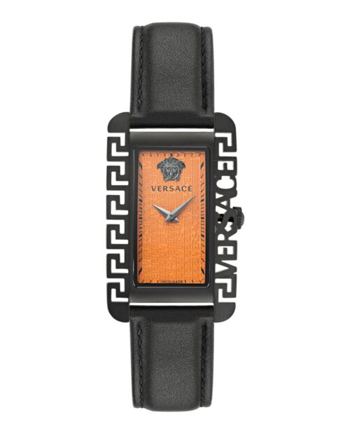 Versace Flair Collection Luxury Mens Watch Timepieces with a Black Strap and Case Featuring a Orange Dial