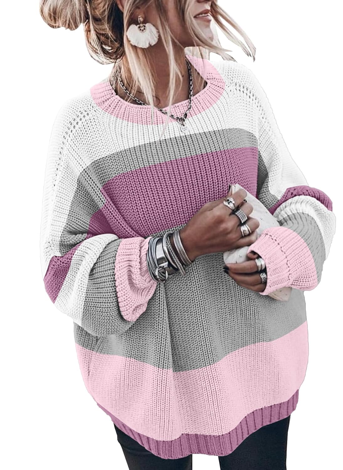 Womens Oversized Sweaters Loose Solid Casual Long Sleeve Mock Neck Knitted Jumper Tops