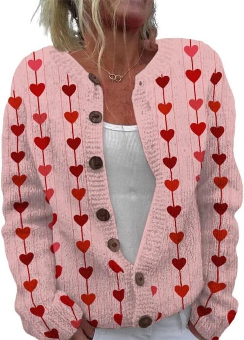 ZOCANIA Cardigan for Women Graphic Open Knit Sweaters Long Sleeve Button Down Cropped Cardigans Soft Winter Outwear