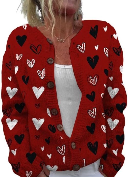 ZOCANIA Cardigan for Women Graphic Open Knit Sweaters Long Sleeve Button Down Cropped Cardigans Soft Winter Outwear