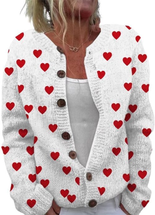 ZOCANIA Cardigan for Women Graphic Open Knit Sweaters Long Sleeve Button Down Cropped Cardigans Soft Winter Outwear