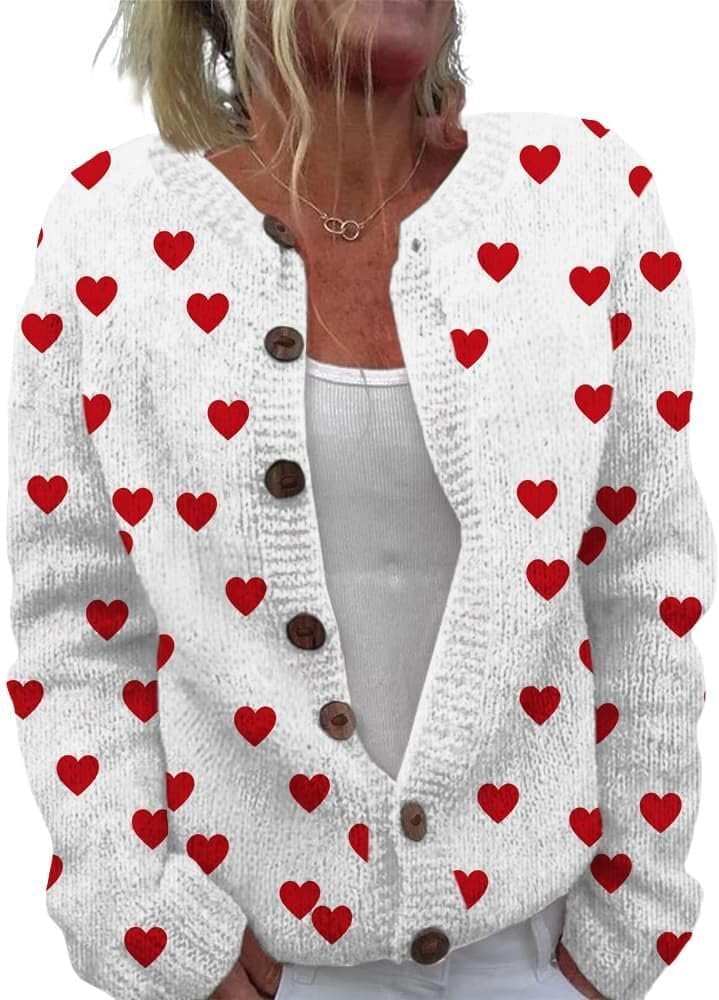 ZOCANIA Cardigan for Women Graphic Open Knit Sweaters Long Sleeve Button Down Cropped Cardigans Soft Winter Outwear