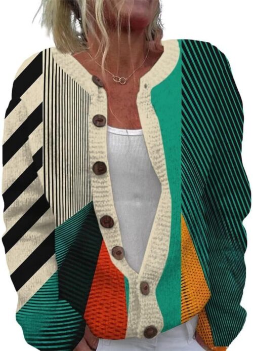 ZOCANIA Cardigan for Women Graphic Open Knit Sweaters Long Sleeve Button Down Cropped Cardigans Soft Winter Outwear