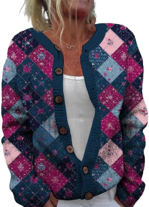 ZOCANIA Cardigan for Women Graphic Open Knit Sweaters Long Sleeve Button Down Cropped Cardigans Soft Winter Outwear