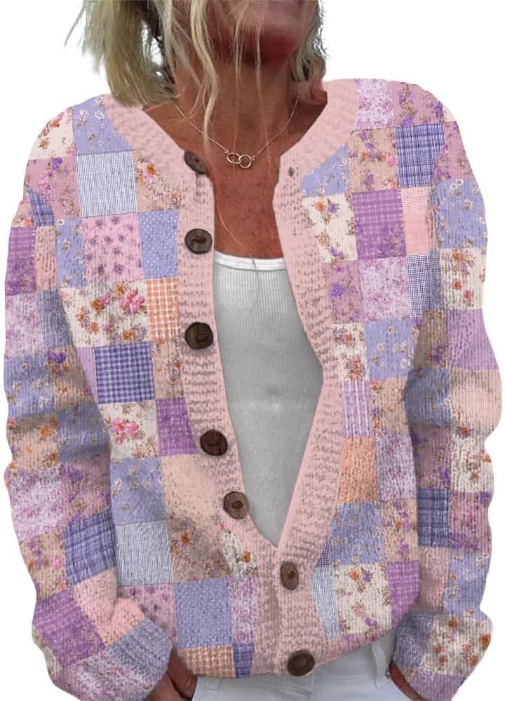 ZOCANIA Cardigan for Women Graphic Open Knit Sweaters Long Sleeve Button Down Cropped Cardigans Soft Winter Outwear