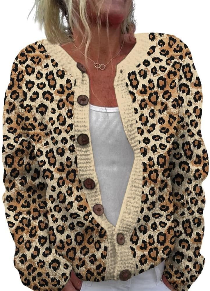 ZOCANIA Cardigan for Women Graphic Open Knit Sweaters Long Sleeve Button Down Cropped Cardigans Soft Winter Outwear