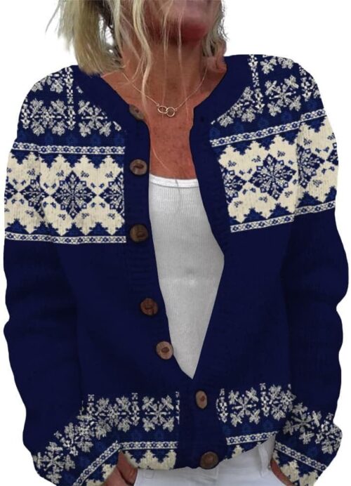 ZOCANIA Cardigan for Women Graphic Open Knit Sweaters Long Sleeve Button Down Cropped Cardigans Soft Winter Outwear