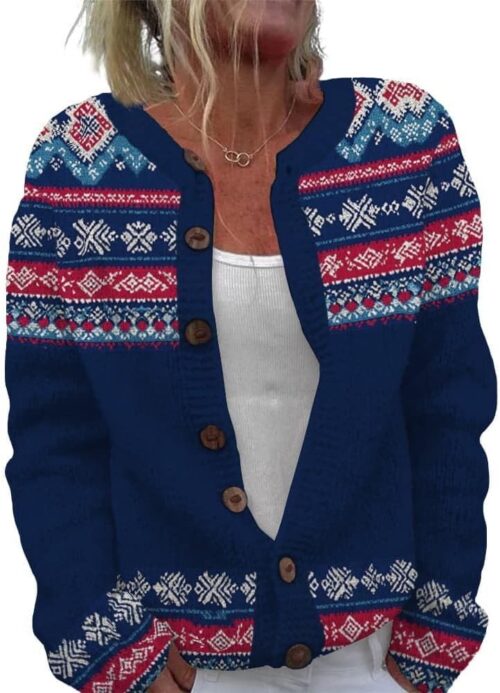 ZOCANIA Cardigan for Women Graphic Open Knit Sweaters Long Sleeve Button Down Cropped Cardigans Soft Winter Outwear