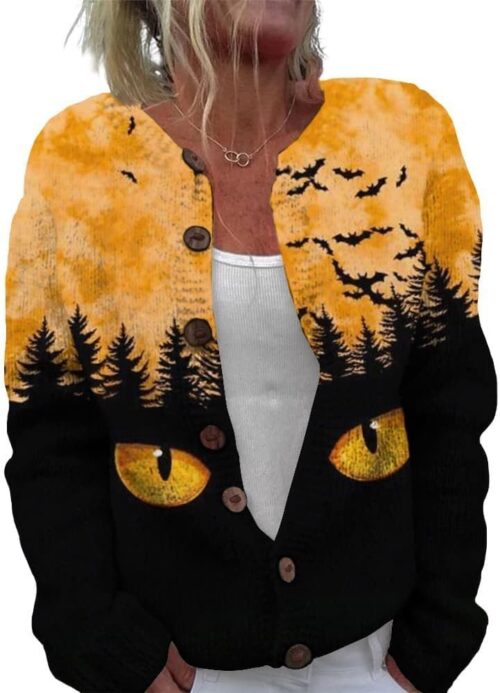 ZOCANIA Cardigan for Women Graphic Open Knit Sweaters Long Sleeve Button Down Cropped Cardigans Soft Winter Outwear