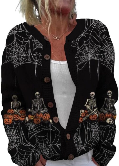 ZOCANIA Cardigan for Women Graphic Open Knit Sweaters Long Sleeve Button Down Cropped Cardigans Soft Winter Outwear