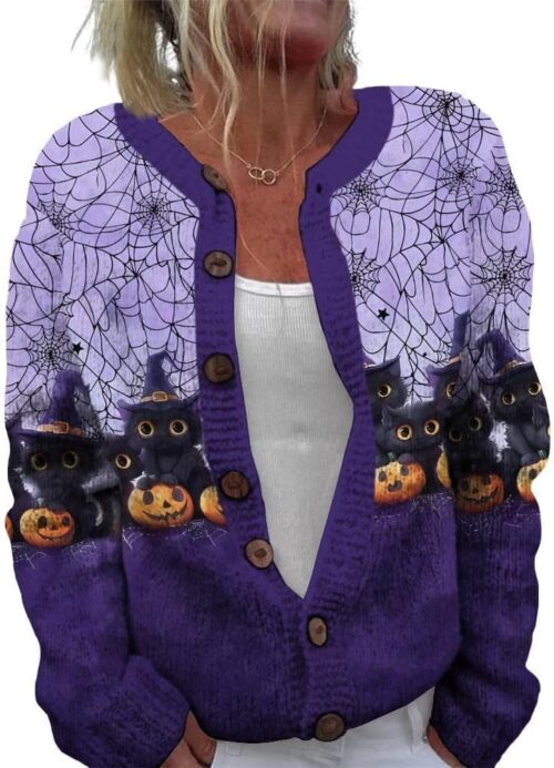 ZOCANIA Cardigan for Women Graphic Open Knit Sweaters Long Sleeve Button Down Cropped Cardigans Soft Winter Outwear