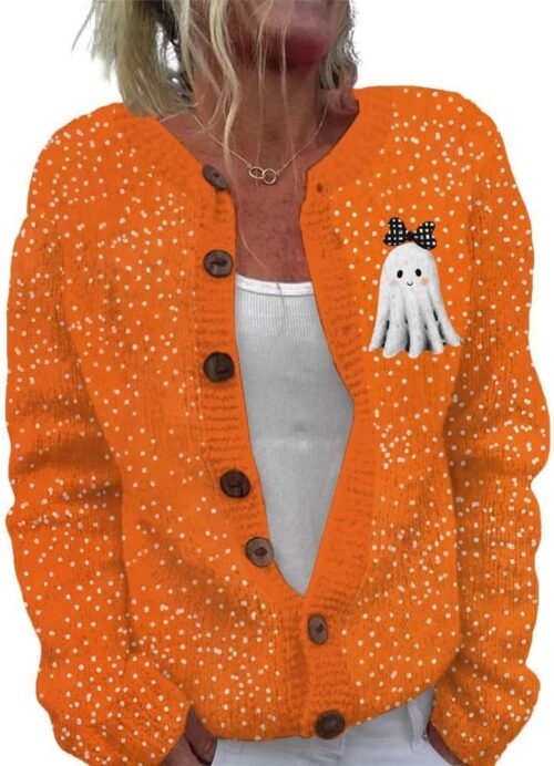 ZOCANIA Cardigan for Women Graphic Open Knit Sweaters Long Sleeve Button Down Cropped Cardigans Soft Winter Outwear