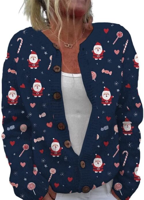 ZOCANIA Cardigan for Women Graphic Open Knit Sweaters Long Sleeve Button Down Cropped Cardigans Soft Winter Outwear