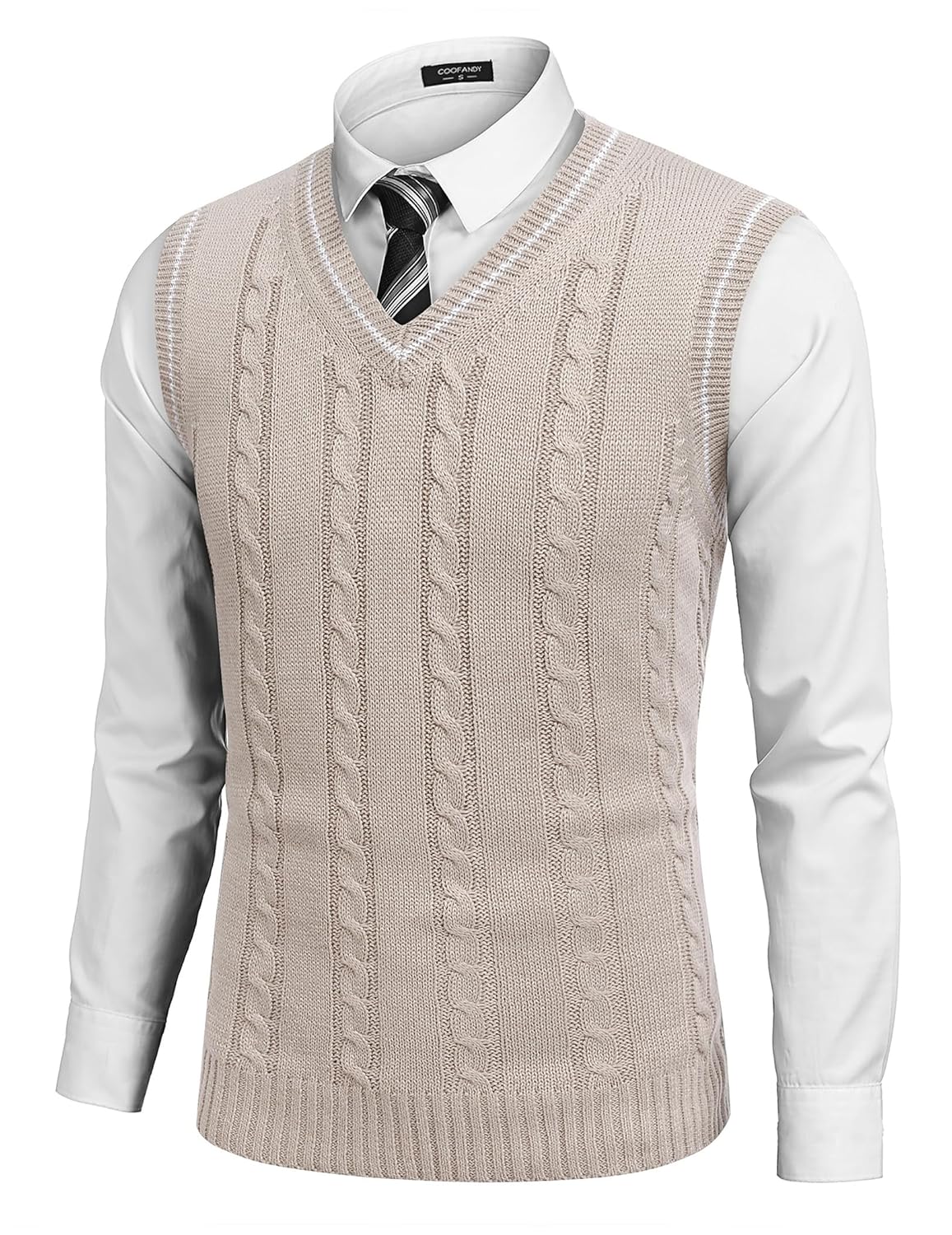 COOFANDY Men’s Sweater Vest V Neck Slim Fit Casual Sleeveless Twisted Knitted Pullover Sweater