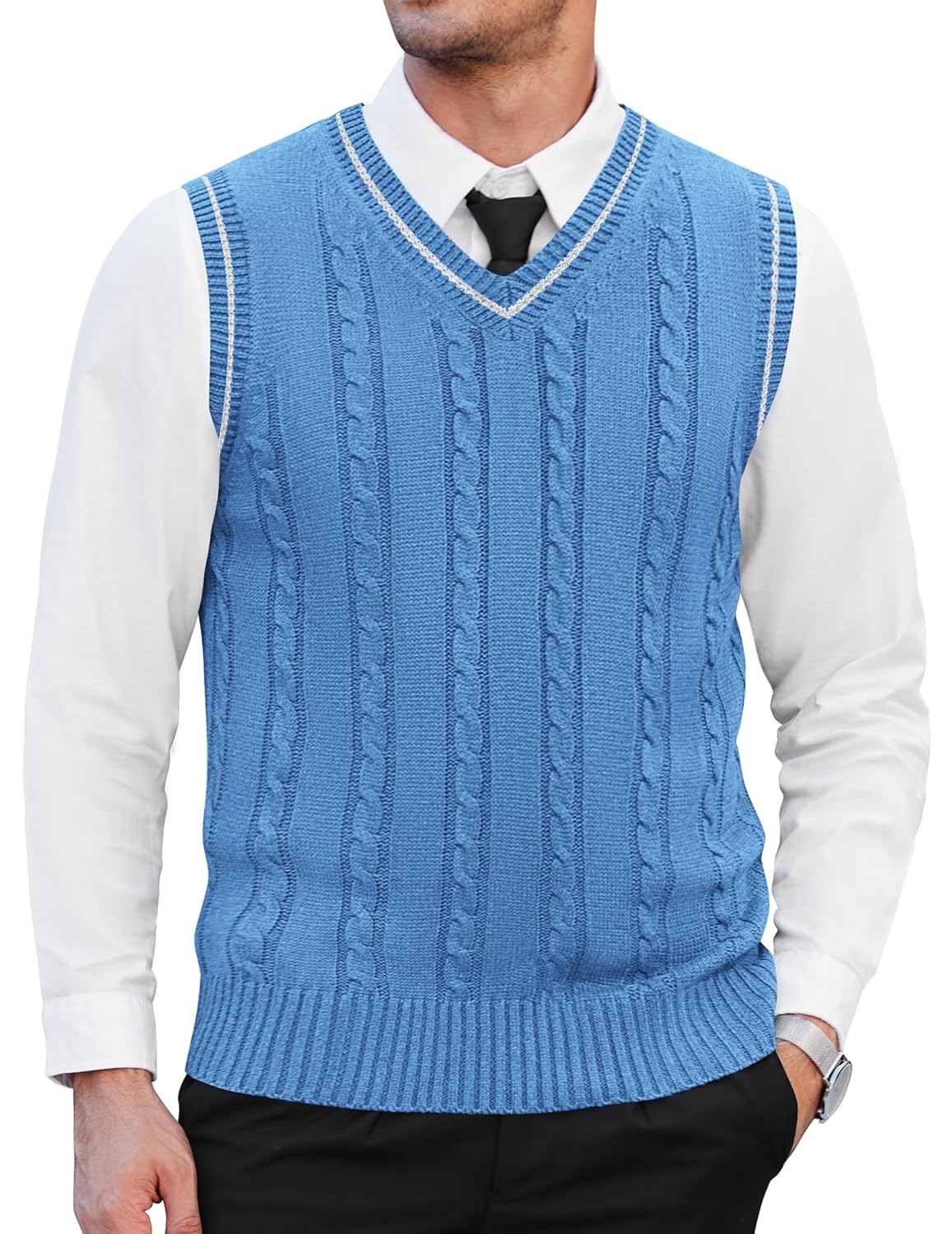 COOFANDY Men’s Sweater Vest V Neck Slim Fit Casual Sleeveless Twisted Knitted Pullover Sweater