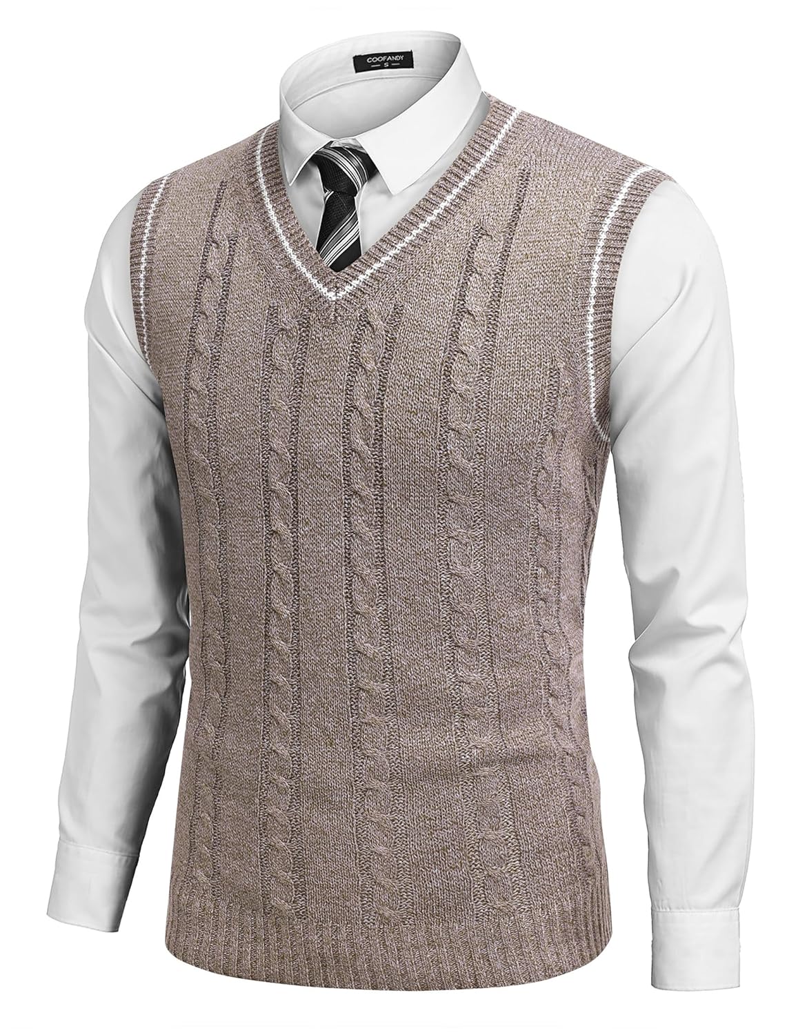 COOFANDY Men’s Sweater Vest V Neck Slim Fit Casual Sleeveless Twisted Knitted Pullover Sweater