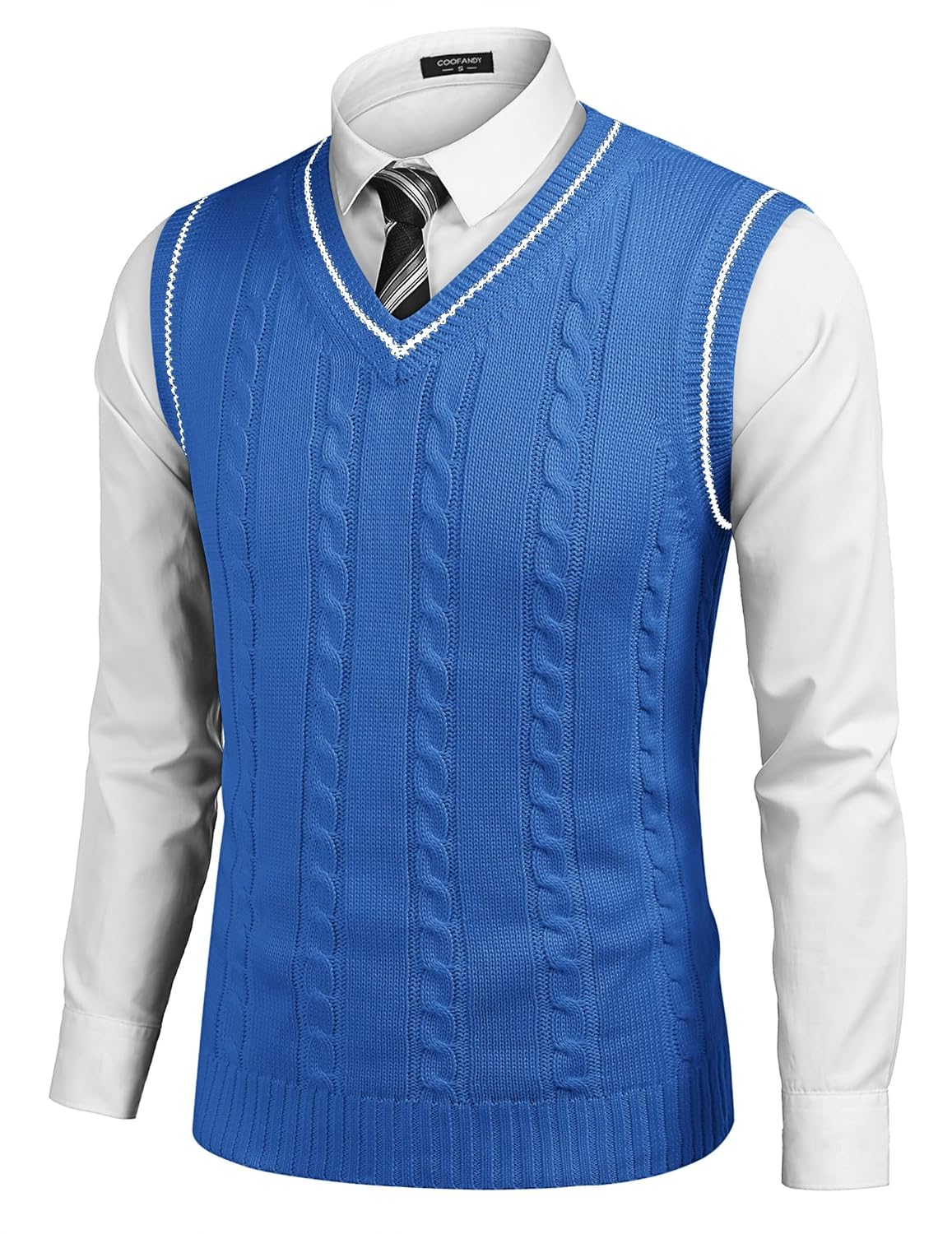 COOFANDY Men’s Sweater Vest V Neck Slim Fit Casual Sleeveless Twisted Knitted Pullover Sweater