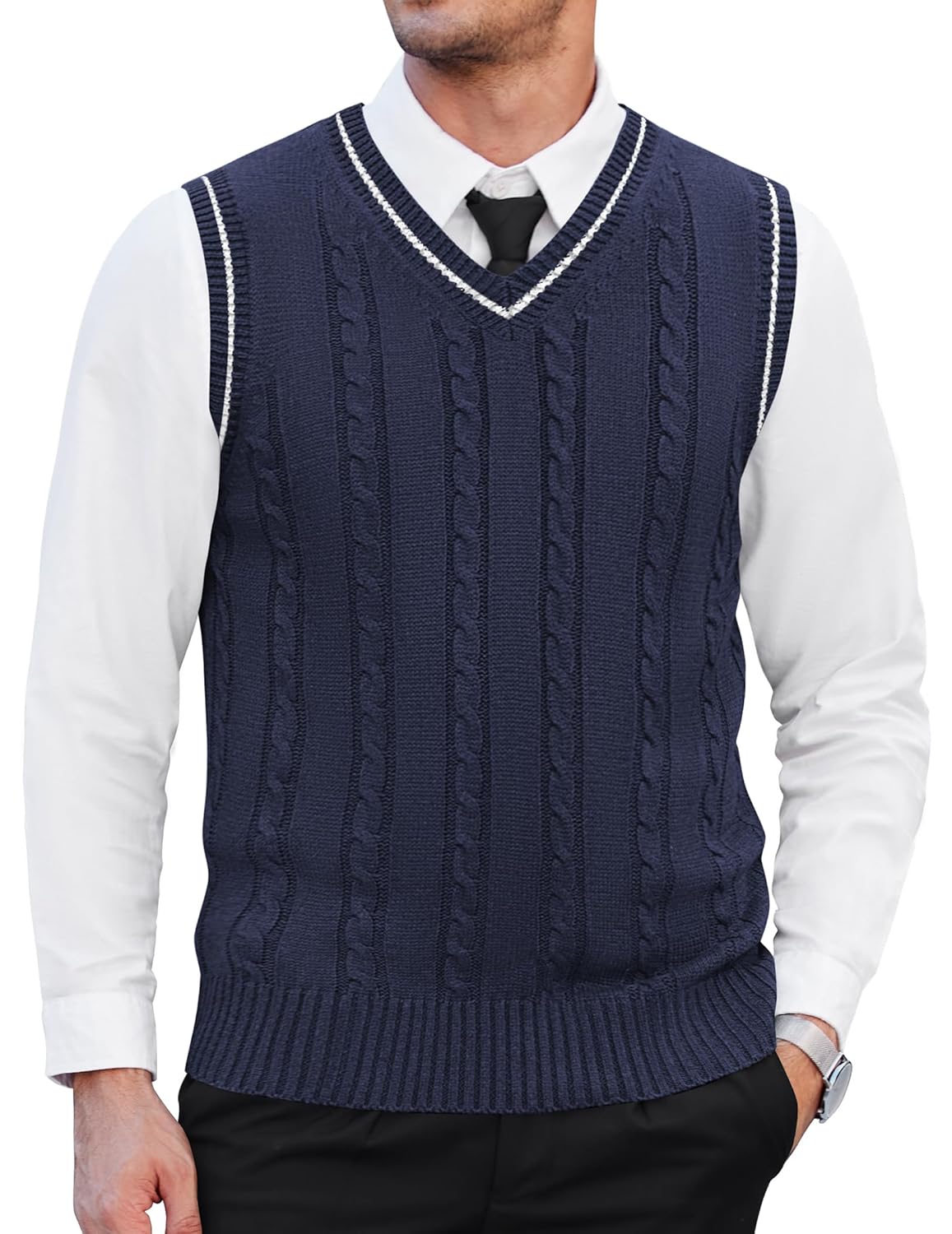 COOFANDY Men’s Sweater Vest V Neck Slim Fit Casual Sleeveless Twisted Knitted Pullover Sweater
