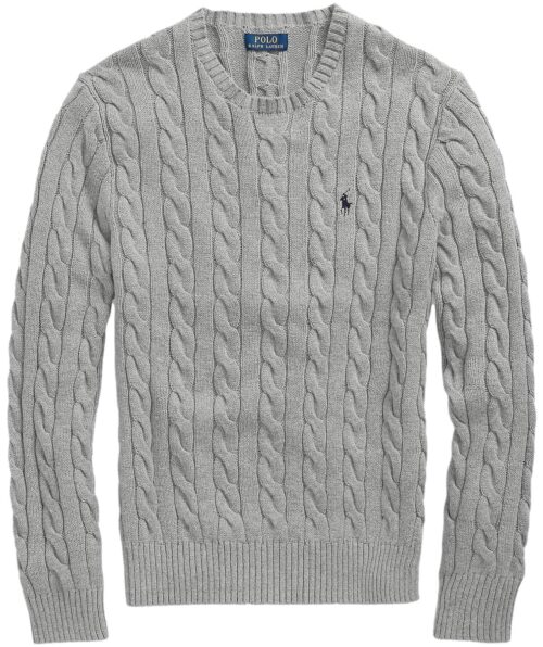Polo Ralph Lauren Men's Pony Cable Knit Crewneck Sweater (LiteGrey - XXL)