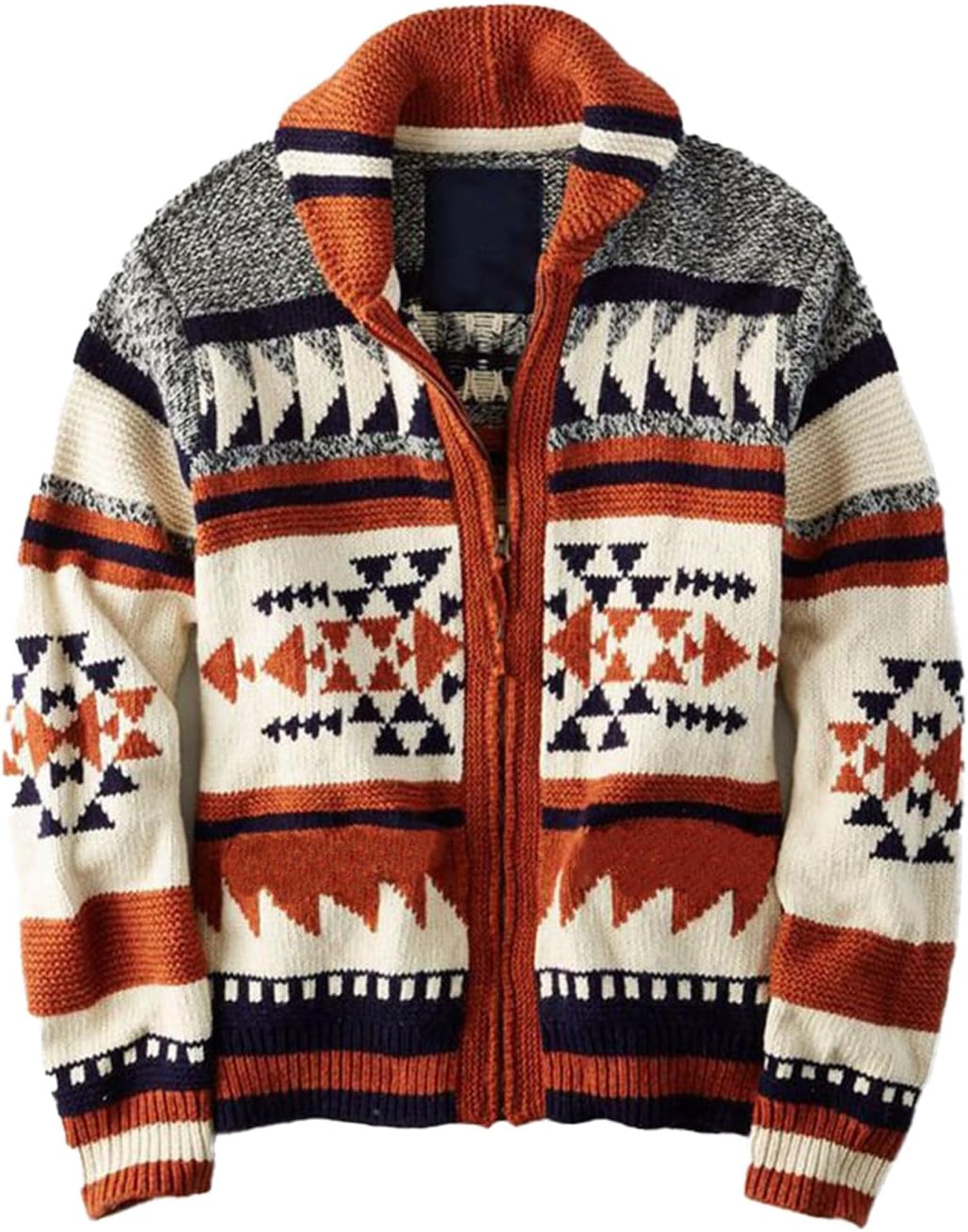 VIEWON Men’s Casual Tribal Aztec Print Western Ethnic Vintage Lapel Knitted Warm Long Sleeve Cardigan Sweater Jacket Coat